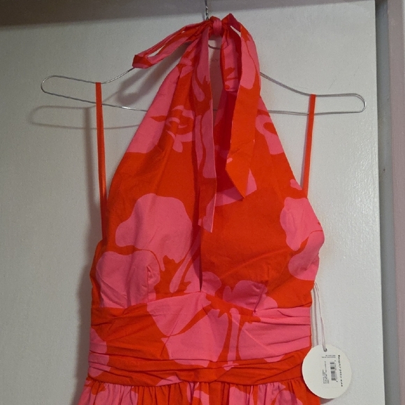 STAUD Red and Pink Backless Floral Dress - Picture 3 of 9